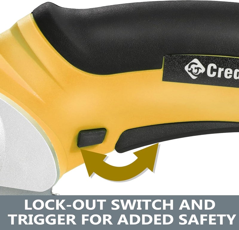 Creddux Cordless Electric Scissors, 4.2V Cardboard Cutter Tool for Cardboard Carpet Leather Packages Plastic with Rechargeable Battery Yellow - Image 4